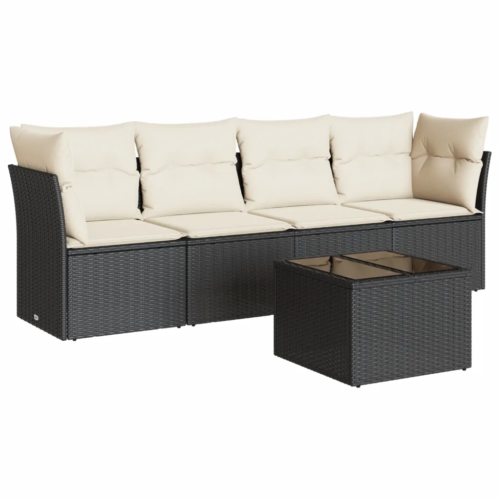 Set Divani da Giardino 5 pz | Set Salotto da Giardino con Cuscini in Polyrattan Nero