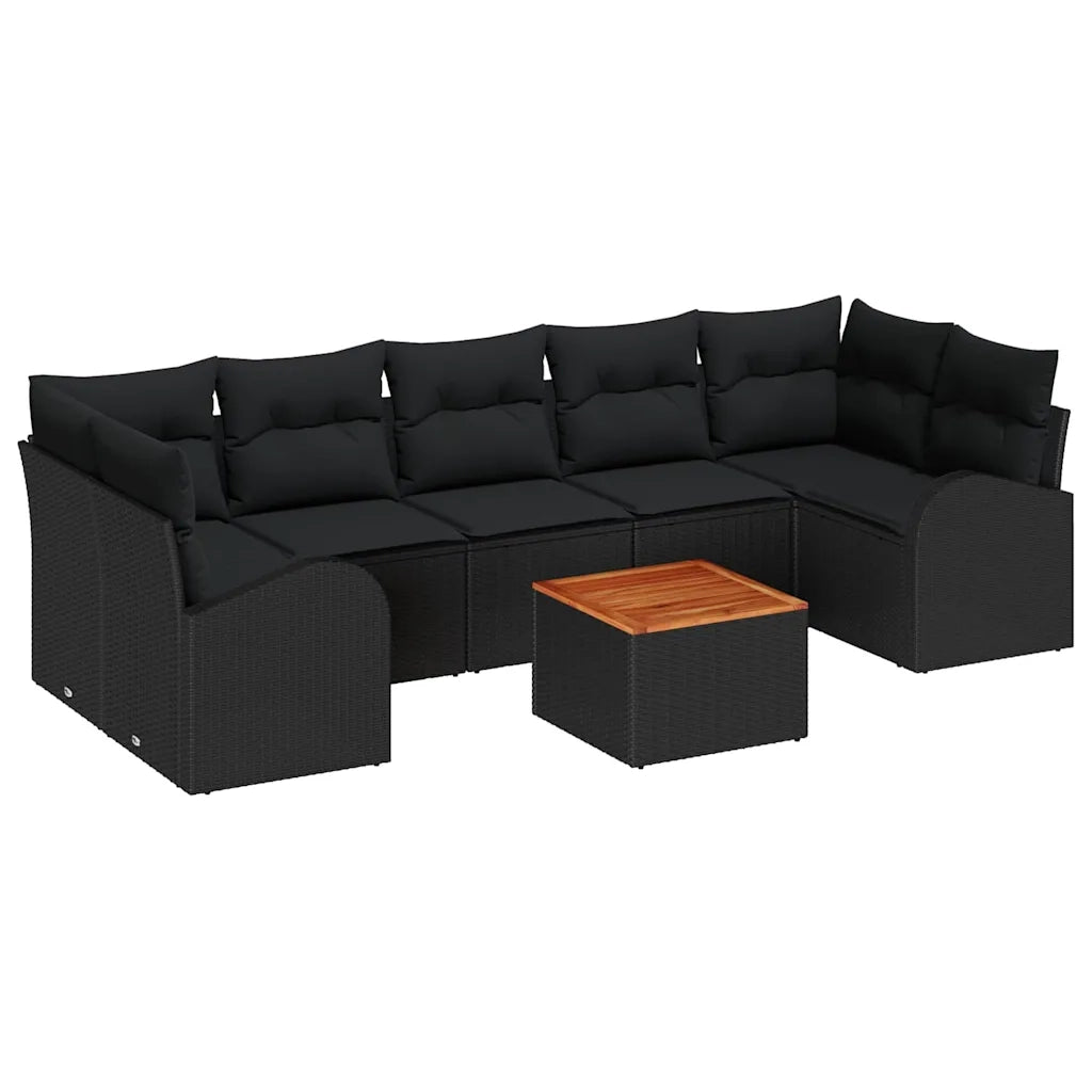 Set Divano da Giardino con archiviazione 8 pcs Nero polyrattan