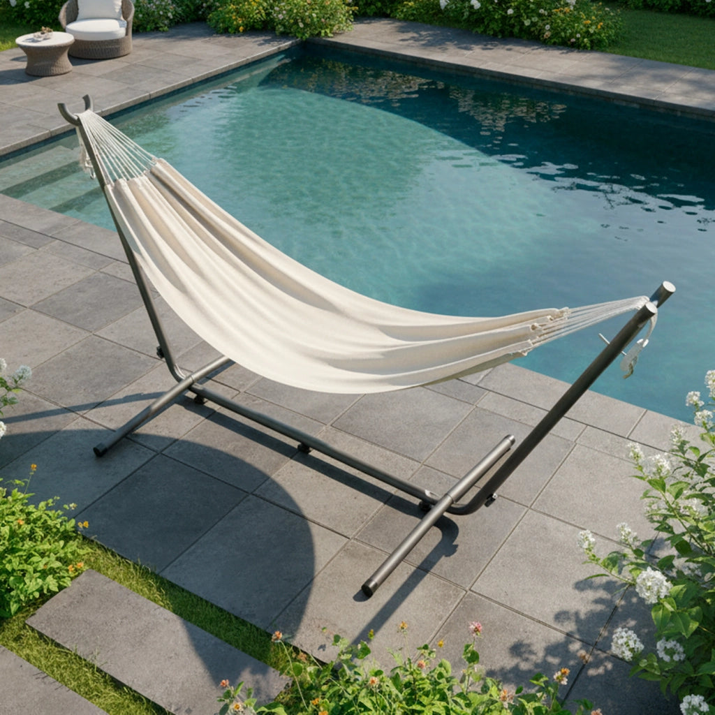 Base Per Amaca Supporto In Acciaio Verniciato A Polvere Regolabile 6 Livelli Struttura Stabile Con Piedini Antiscivolo Per Giardino Terrazzo Balcone 280 x 120 x 110 Cm Nero