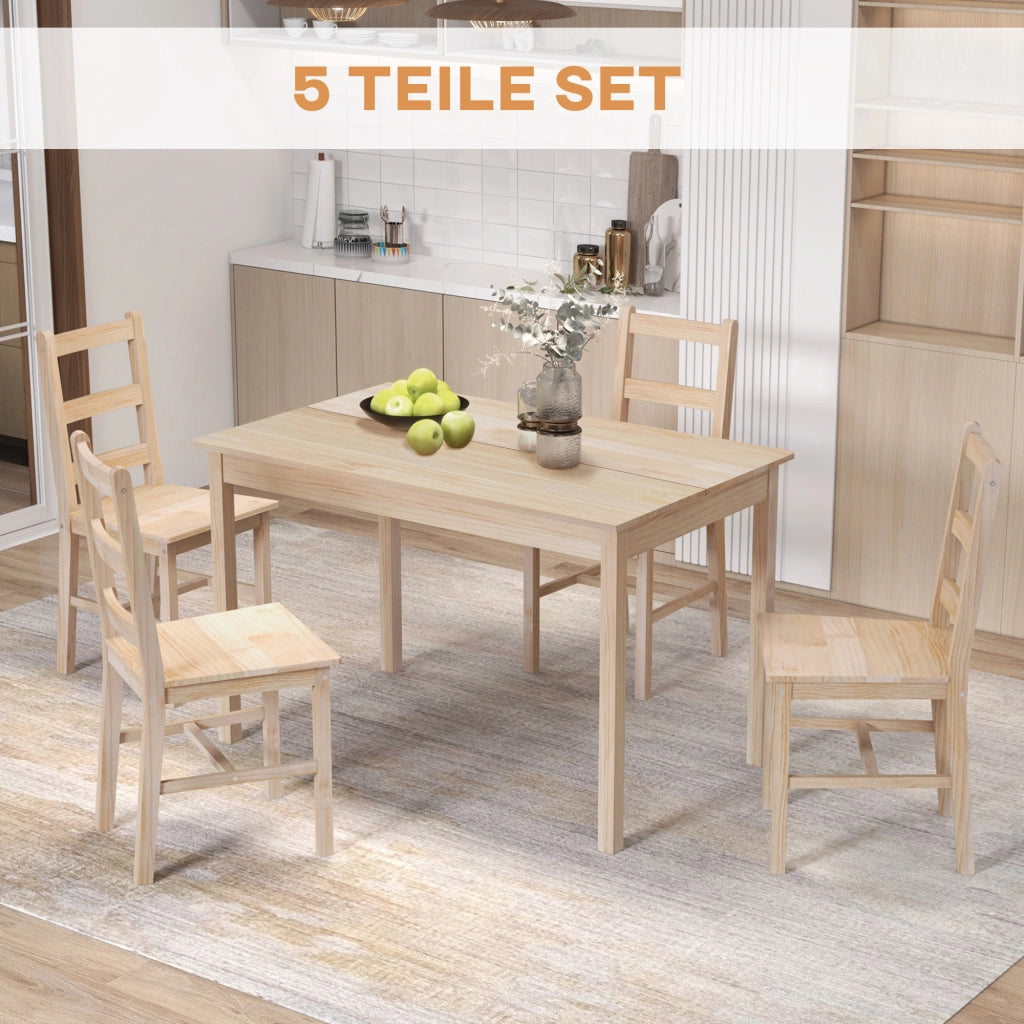 Set tavolo da pranzo con sedie ¨C Minimal ¨C legno massello naturale 118x73x75 cm
