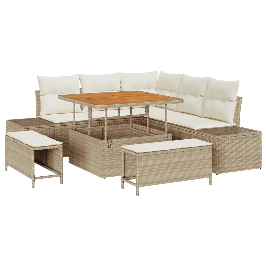 Set Divano da Giardino con cuscino 8 pcs Beige polyrattan