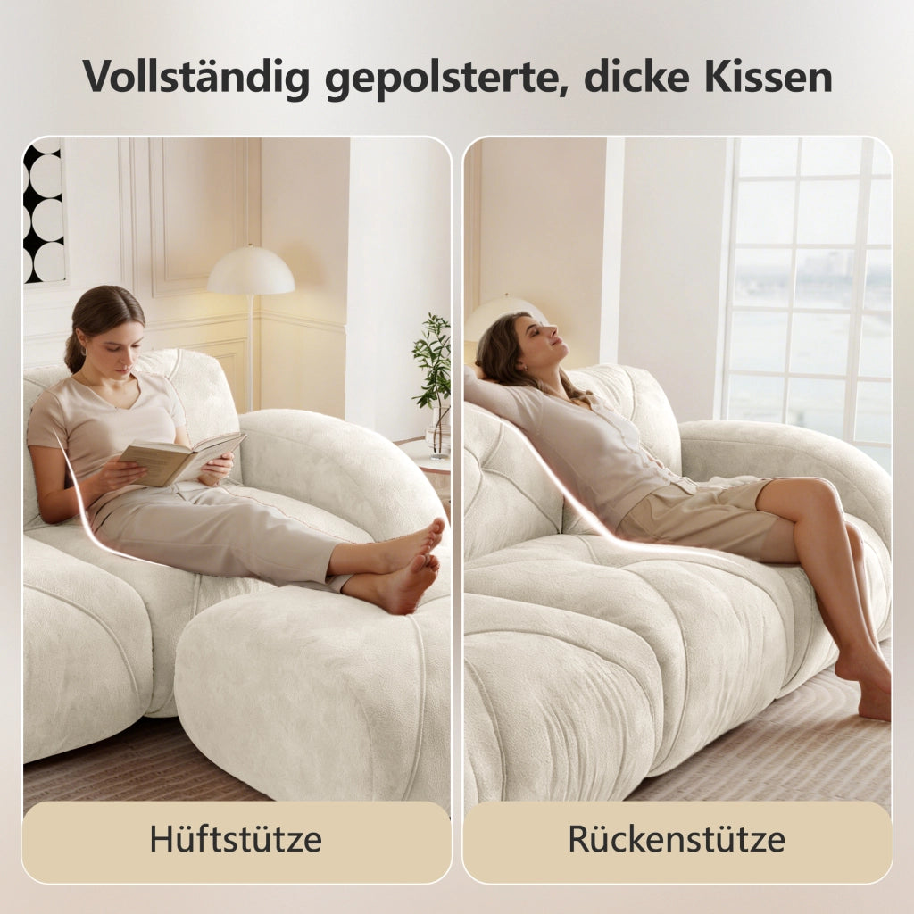 Divano angolare modulare in ciniglia con seduta morbida e base antiscivolo beige chiaro