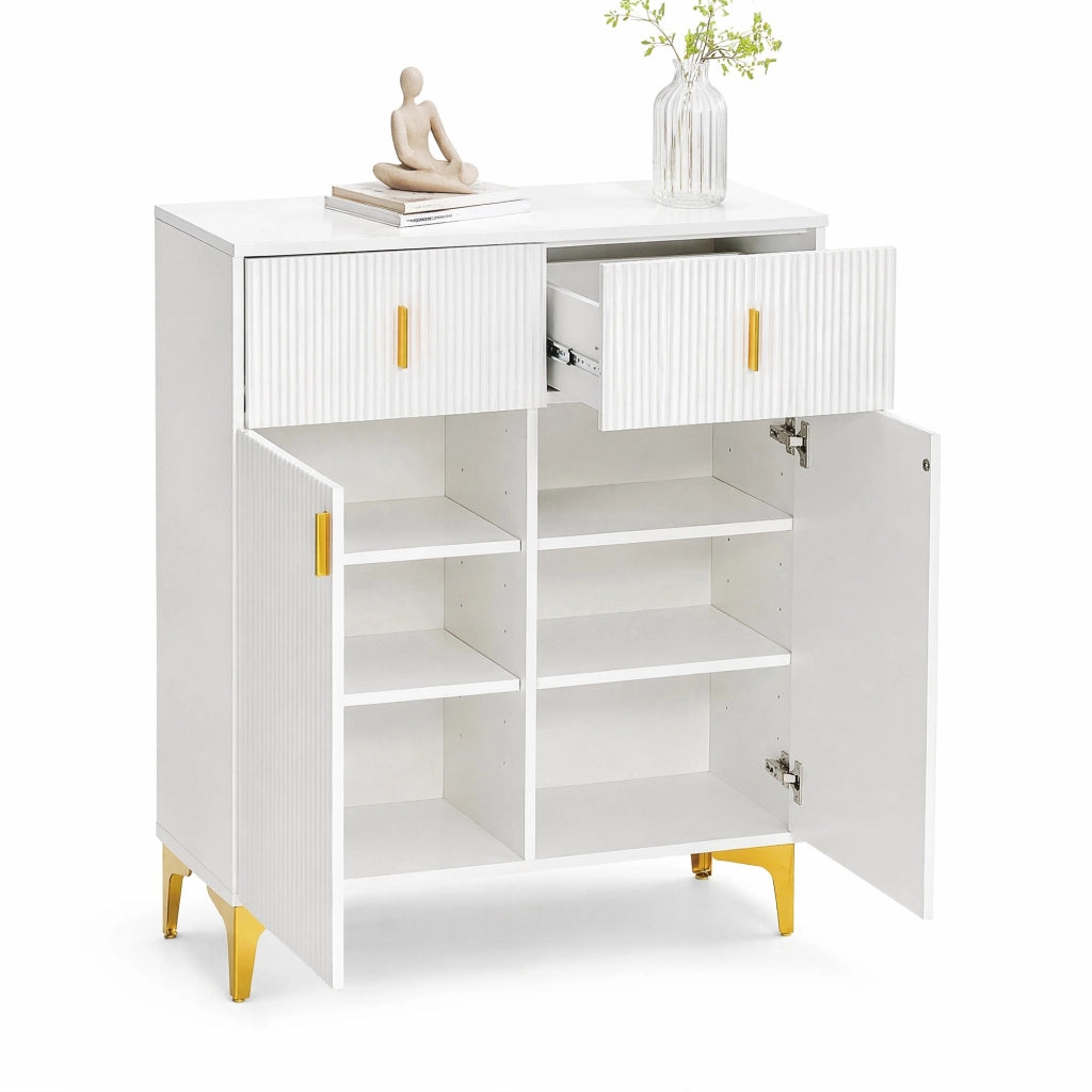 Sideboard con 2 cassetti, 2 ante e ripiani regolabili, bianco