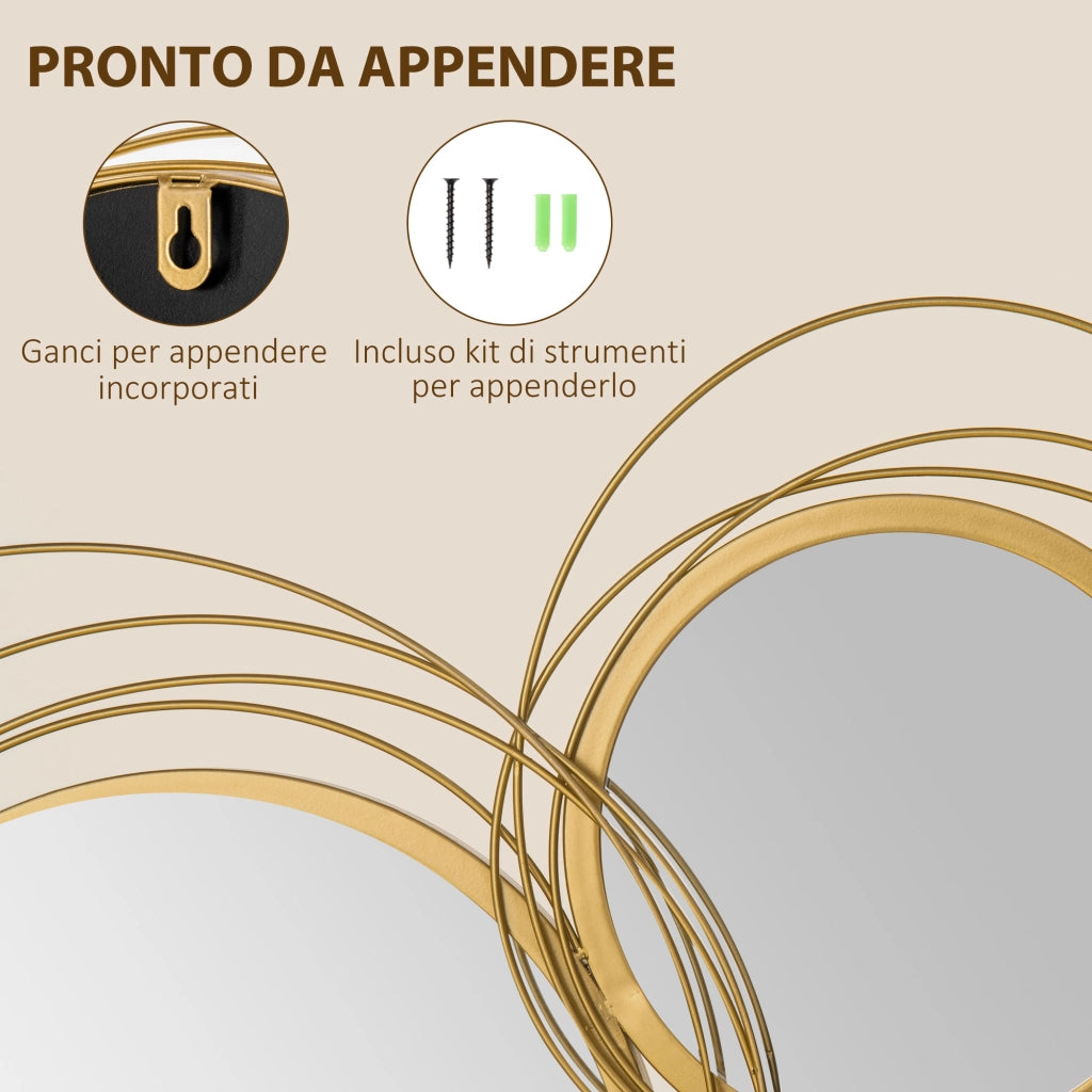 Decorazione Murale 3D Metallo Specchi Cerchi ¨C Xylo ¨C Oro 107x56cm