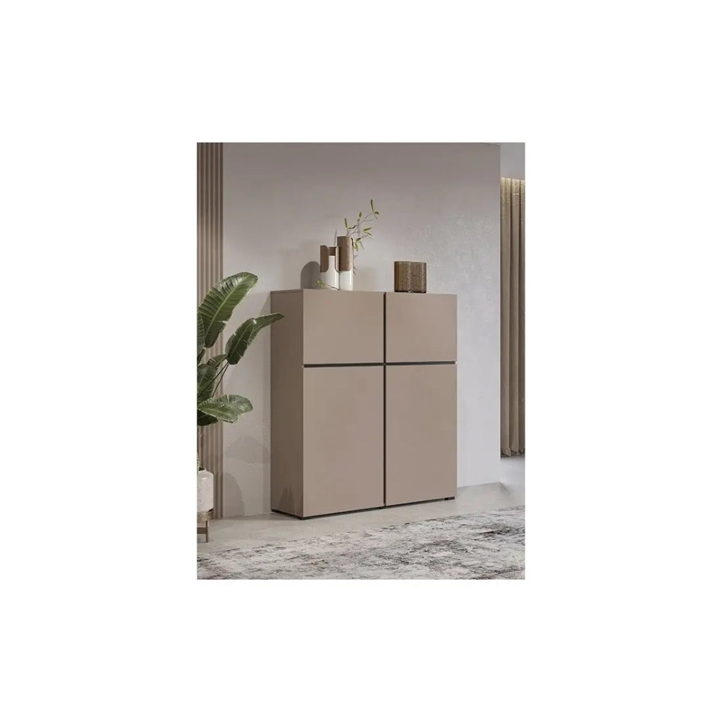 Buffet alto color beige e nero L120xH140xP40 collezione HAVANA. Credenza alta di design con 4 porte.