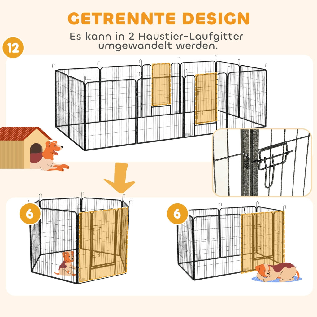Recinto per cani 12 pezzi pieghevole con 2 porte ¨C Minimal ¨C Grigio 80x100 cm