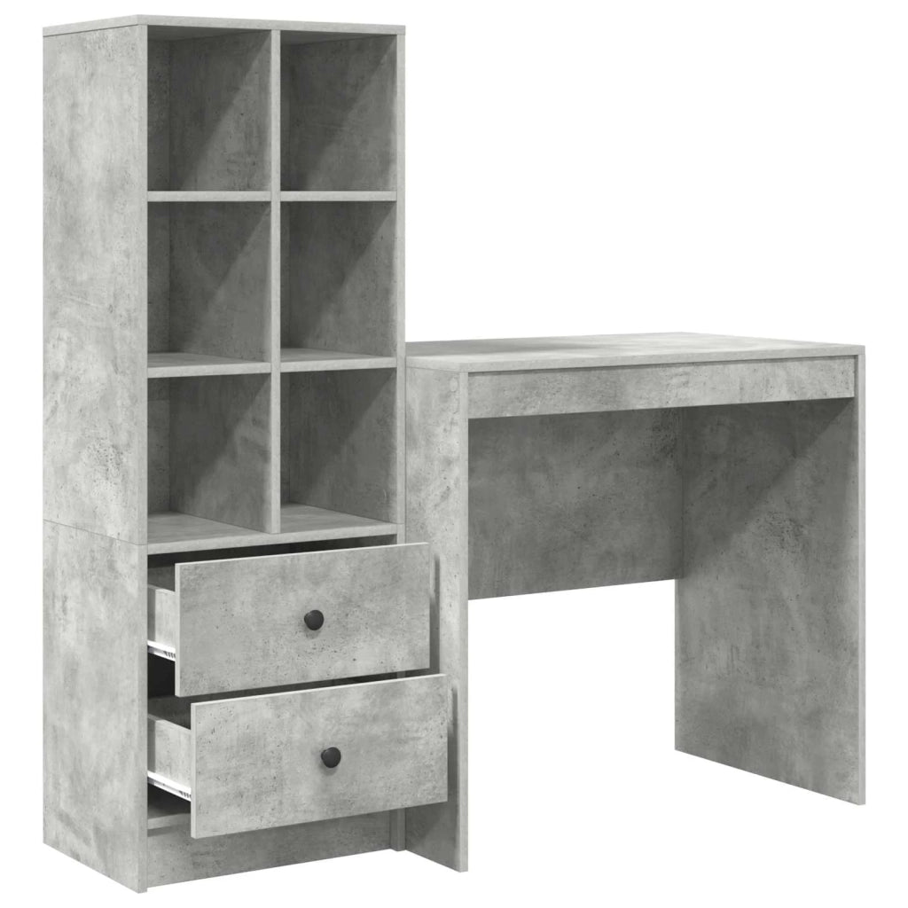 Scrivania con cassetto con lo scaffale 2 pcs Grigio cemento 3337356