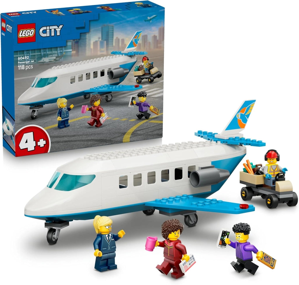 LEGO City Jet Passeggeri - Modellino di Aereo Giocattolo da Costruire con 4 Minifigure e Accessori da Viaggio, Eta 4+