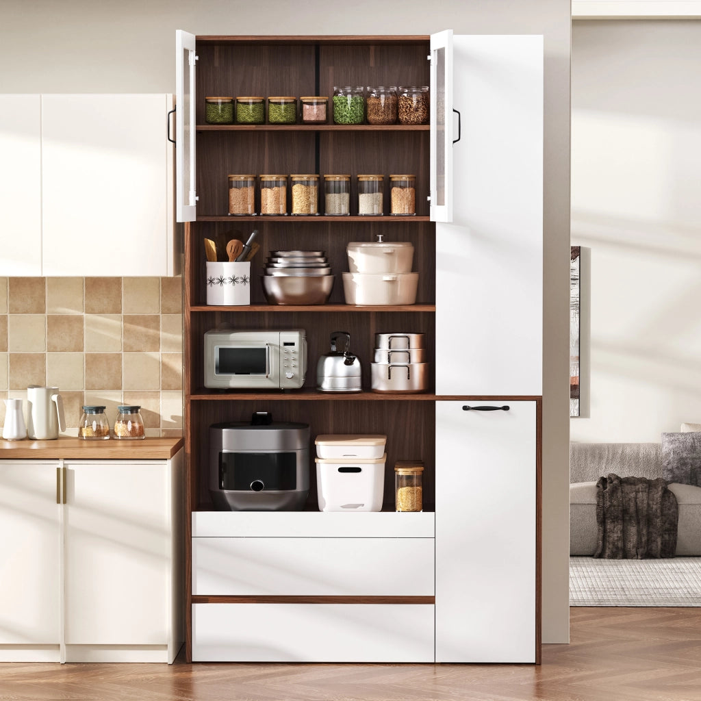 Credenza con Ripiani Regolabili e Cassetti ¨C Xylo ¨C Bianco e Noce