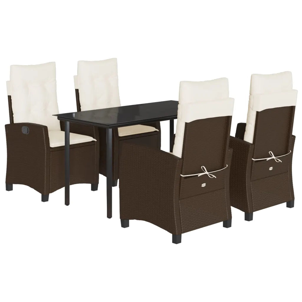 Set da Pranzo da Giardino 5pz con Cuscini in Polyrattan Marrone