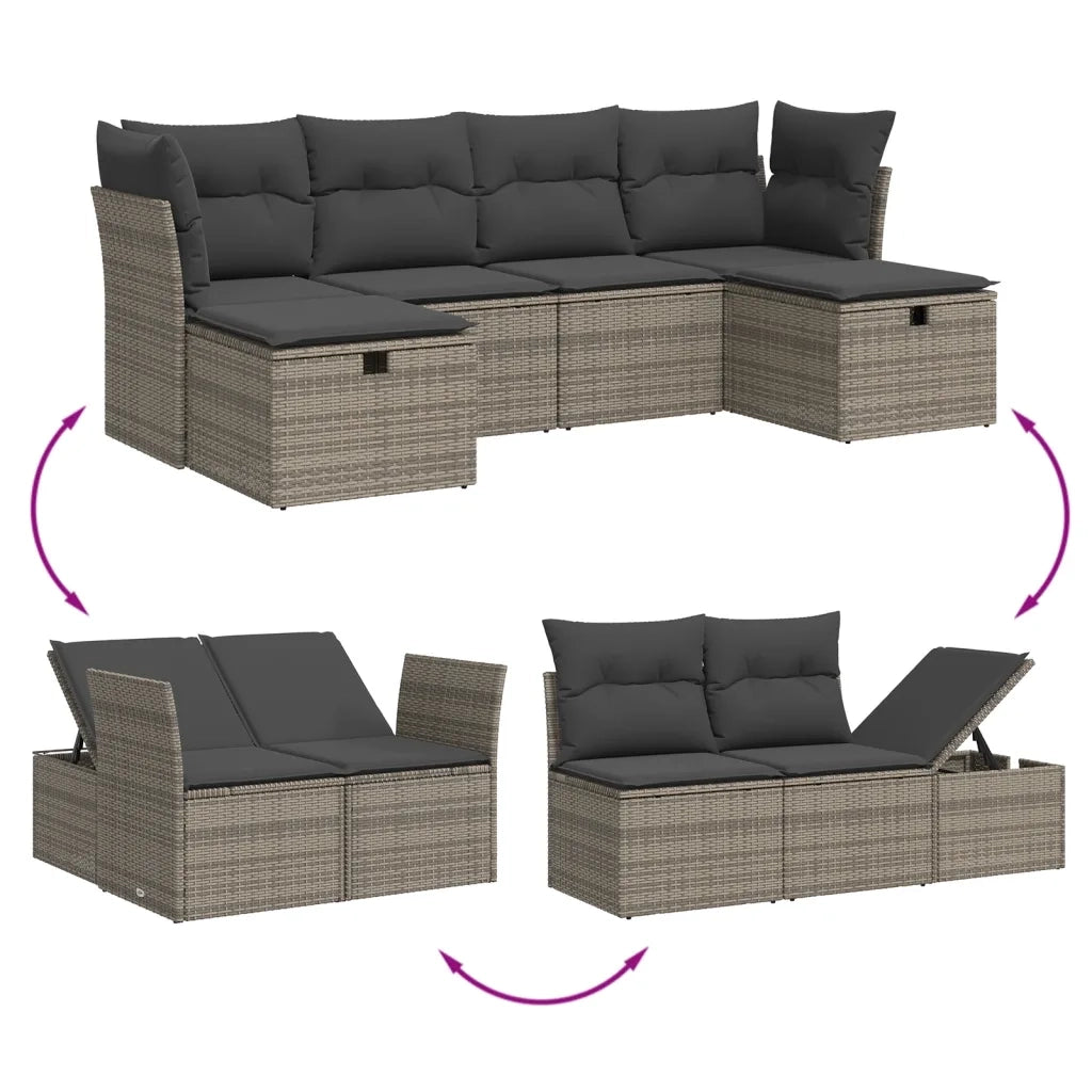 Set Divano da Giardino 6 pz con Cuscini Grigio in Polyrattan 3263236