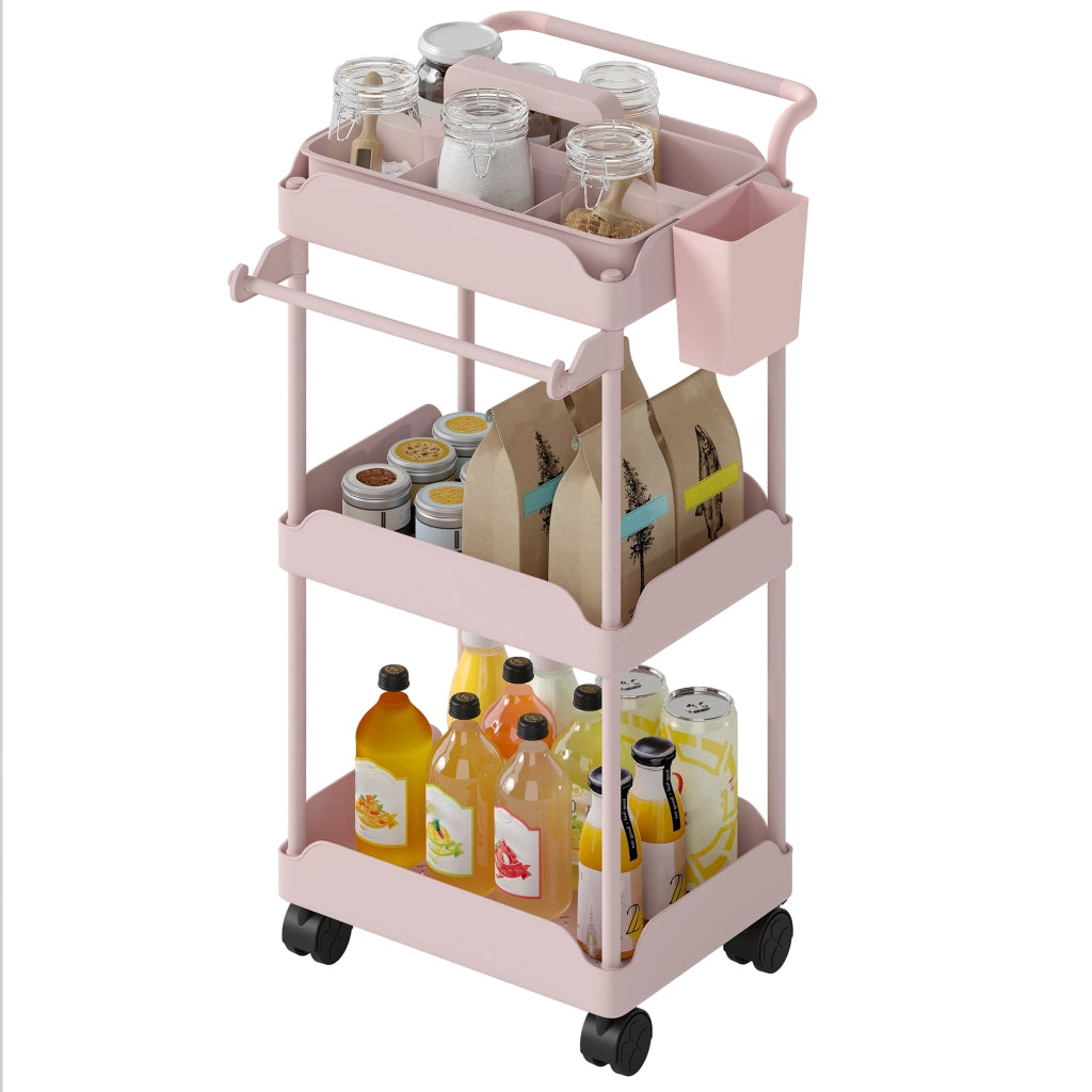 Carrello Portautensili da Cucina a 3 Livelli ¨C zephmum ¨C Rosa