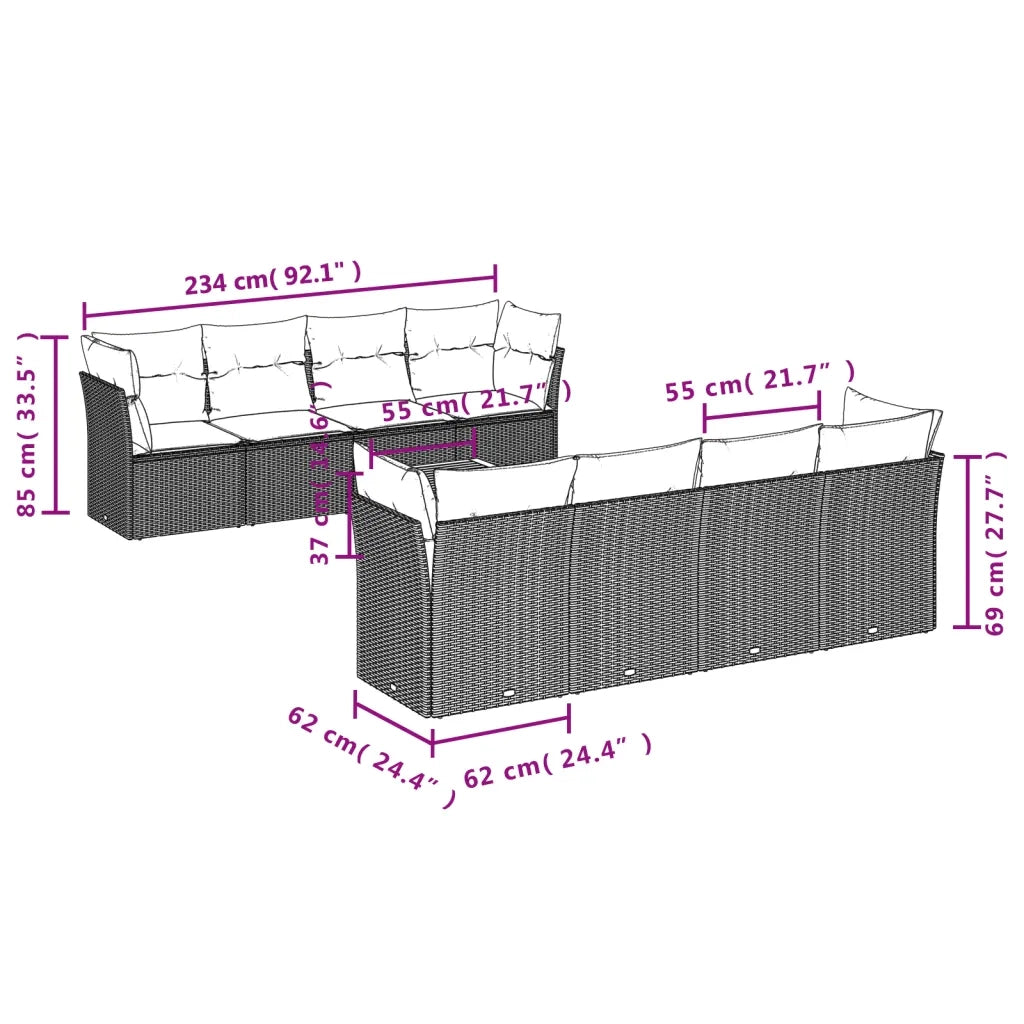 Set Divani da Giardino 9 pz con Cuscini Nero in Polyrattan 3223522