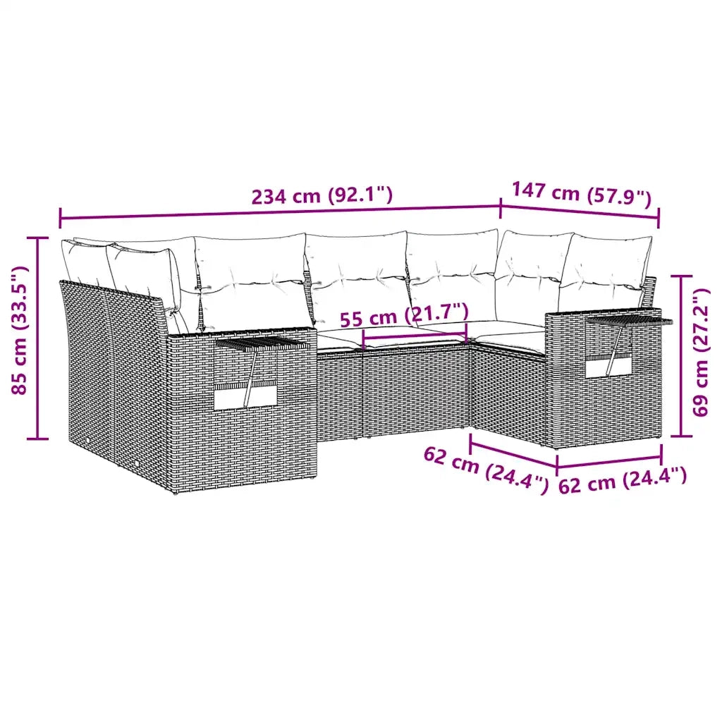 Set Divano da Giardino 6pz con Cuscini Grigio Chiaro Polyrattan 3220581