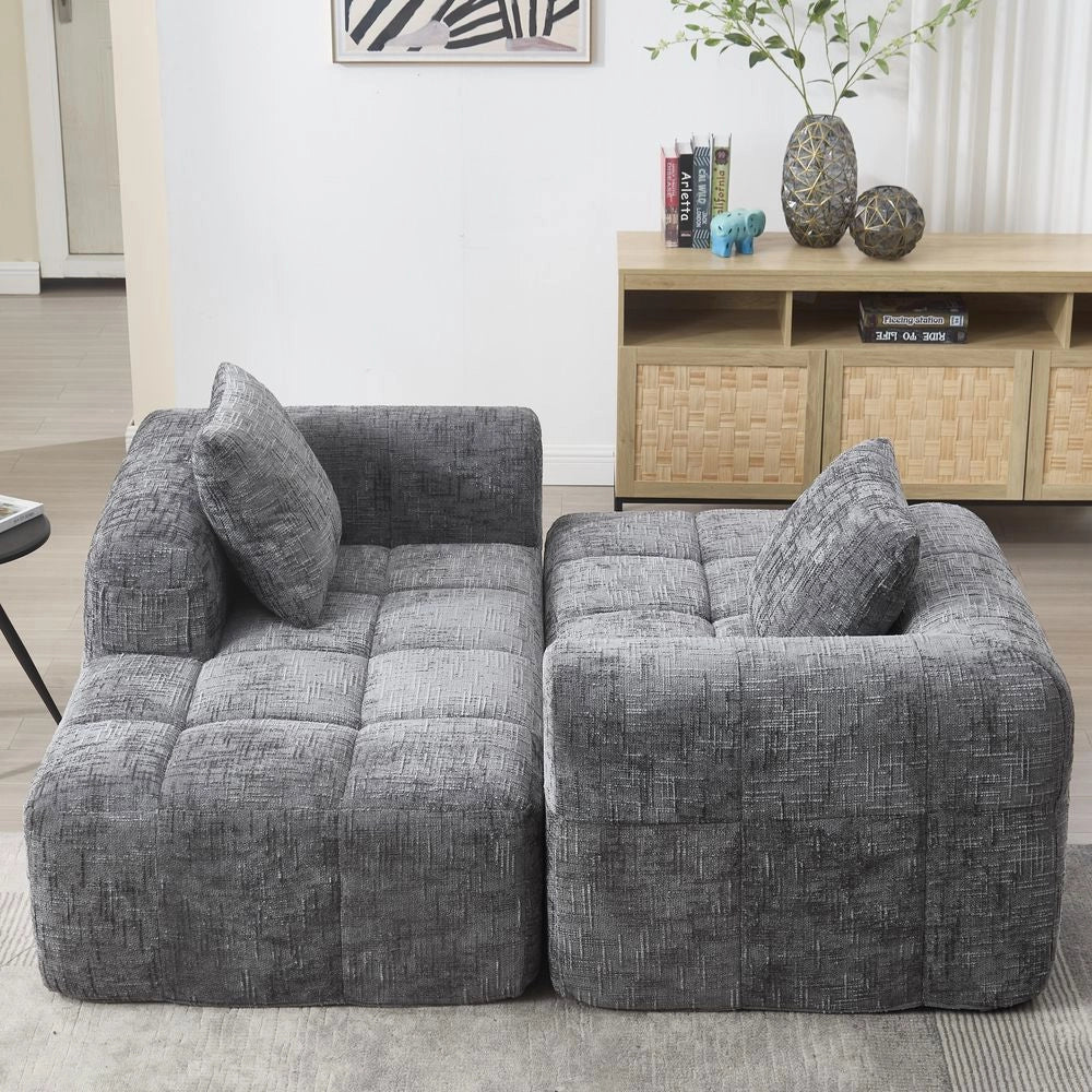 Divano modulare - Xylo - 3 posti forma L chenille tasche grigio