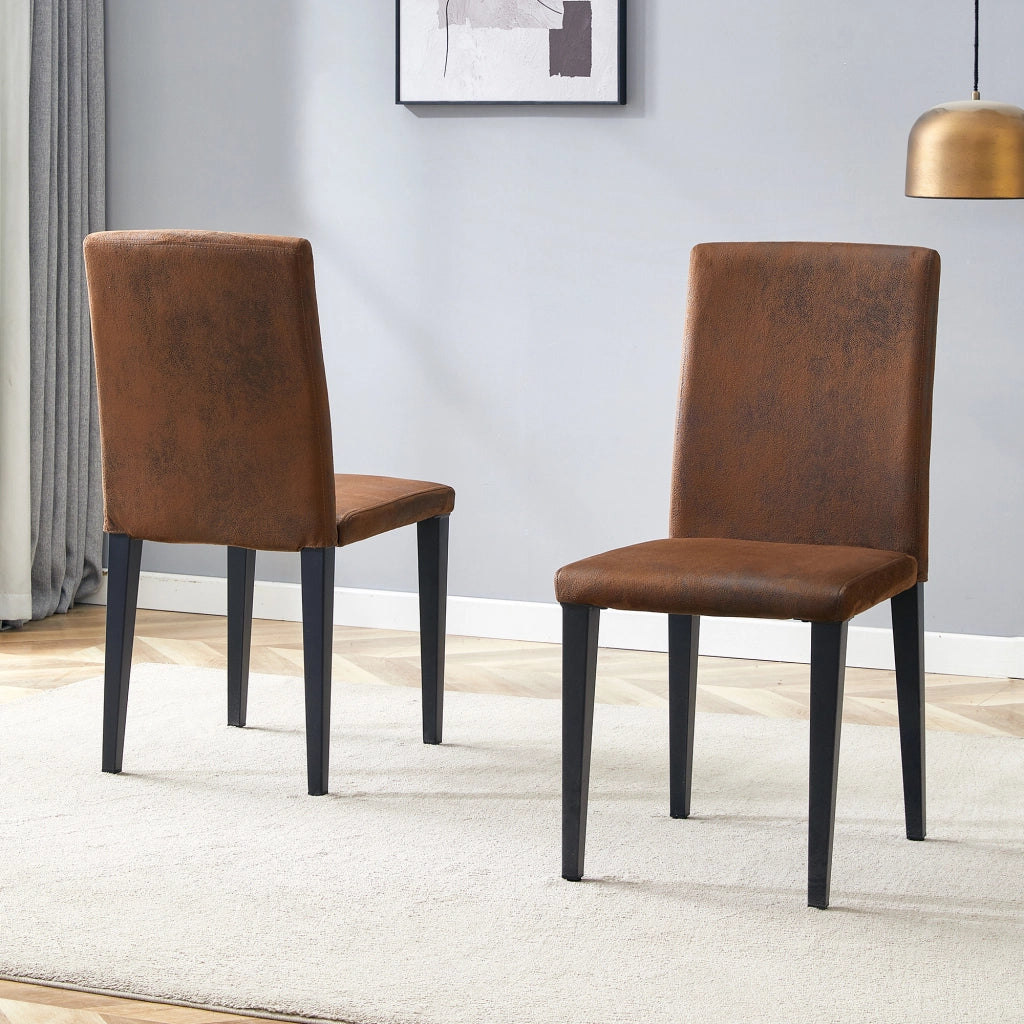 Sedie da Pranzo Set 2 Pezzi ¨C MINIMAL ¨C Tessuto Marrone, Gambe in Metallo Nero