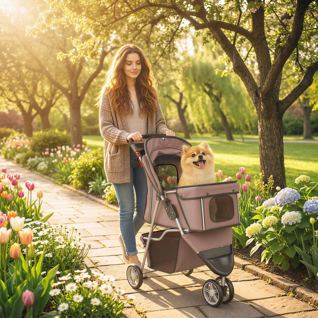 Carrello per Cani 4 Ruote ¨C Minimal ¨C 77x44x102cm, Colore Caff¨¨