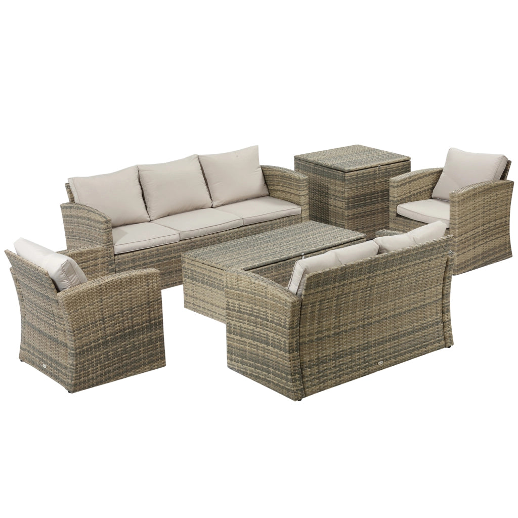 Set da Giardino 6 Pezzi in Rattan con Divani e Poltrone ¨C Zephmum ¨C Beige