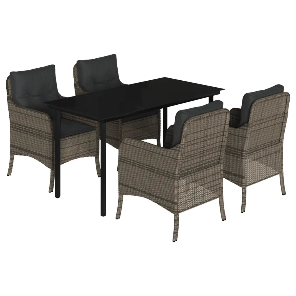 Set da Pranzo da Giardino 5 pz con Cuscini in Polyrattan Grigio