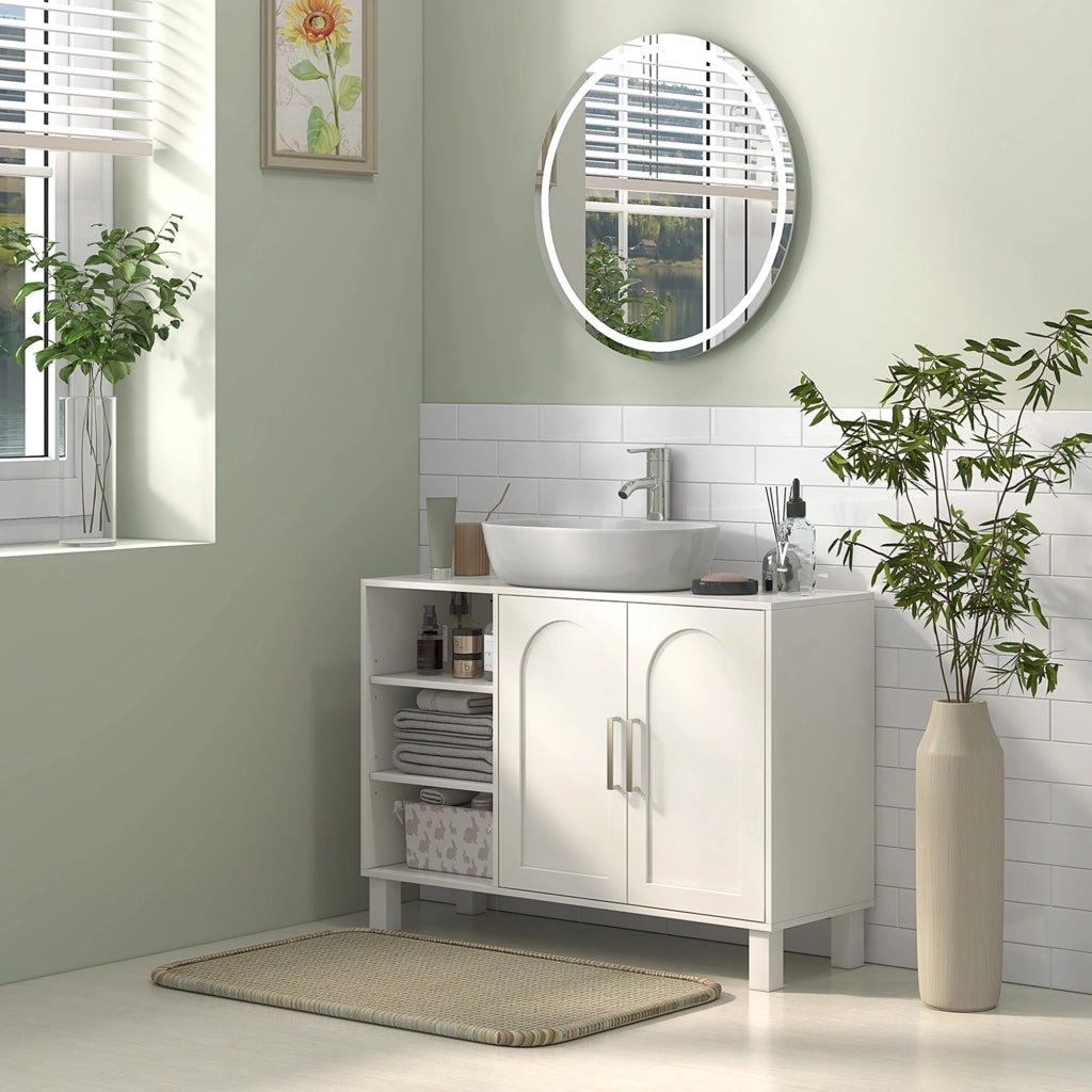 Mobile sottolavabo da bagno ¨C Xylo ¨C 2 ante, ripiani regolabili, 90x30x63 cm, crema