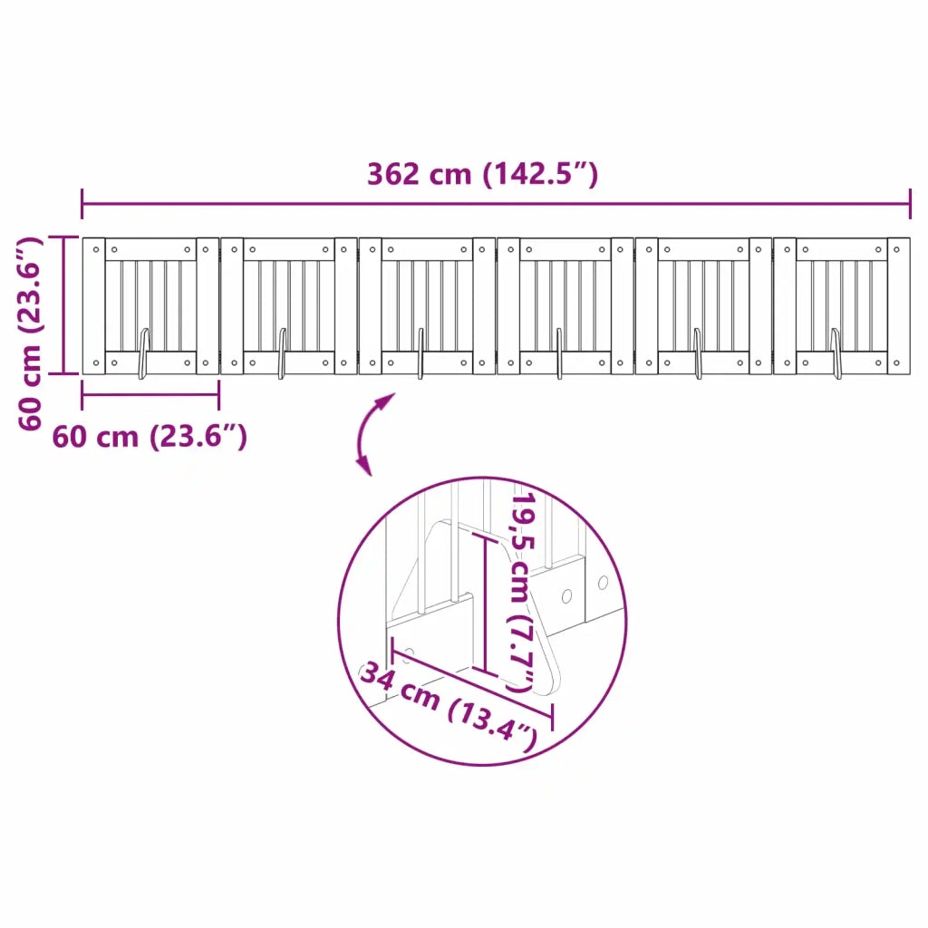 Cancello per cani pieghevole con supporti 6 pcs Legno antico 892161