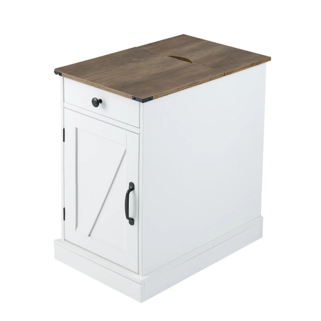 Tavolino multifunzionale 35 x 60 x 62 cm con stazione di ricarica integrata stile rustico legno bianco 20_0020908