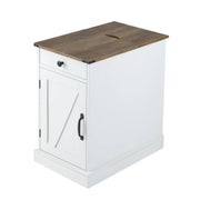 Tavolino multifunzionale 35 x 60 x 62 cm con stazione di ricarica integrata stile rustico legno bianco 20_0020908
