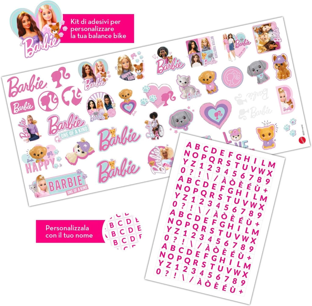 Bicicletta Senza Pedali Balance Bike per Bambini 10 Pollici 80x40x60 cm Sellino e Manubrio Regolabili Barbie Bianco e