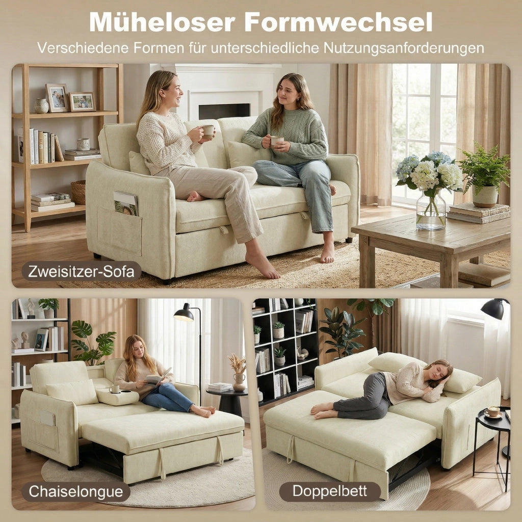 Divano letto 2 posti con portabicchieri e tasche laterali ¨C Xylo ¨C beige