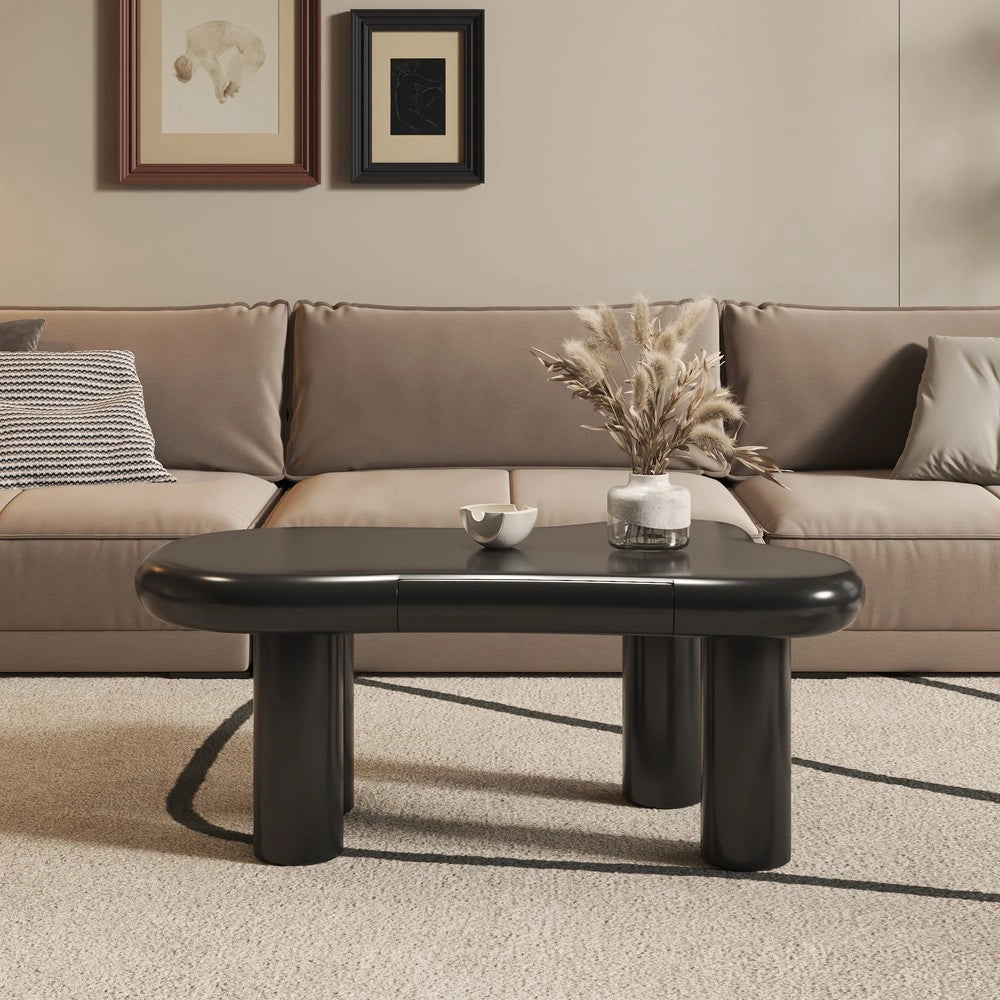 Tavolino da Caff¨¨ a Forma di Nuvola con LED e Cassetto ¨C MINIMAL ¨C MDF Nero
