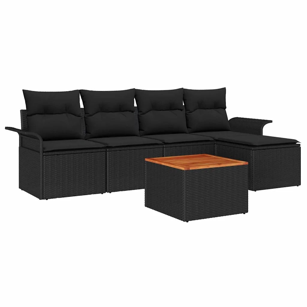 Set Divano da Giardino con cuscino 6 pcs Nero polyrattan 3347317