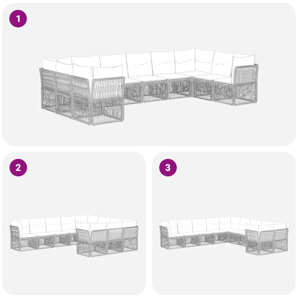Set Divano da Giardino 10 pz Grigio polyrattan 3434345