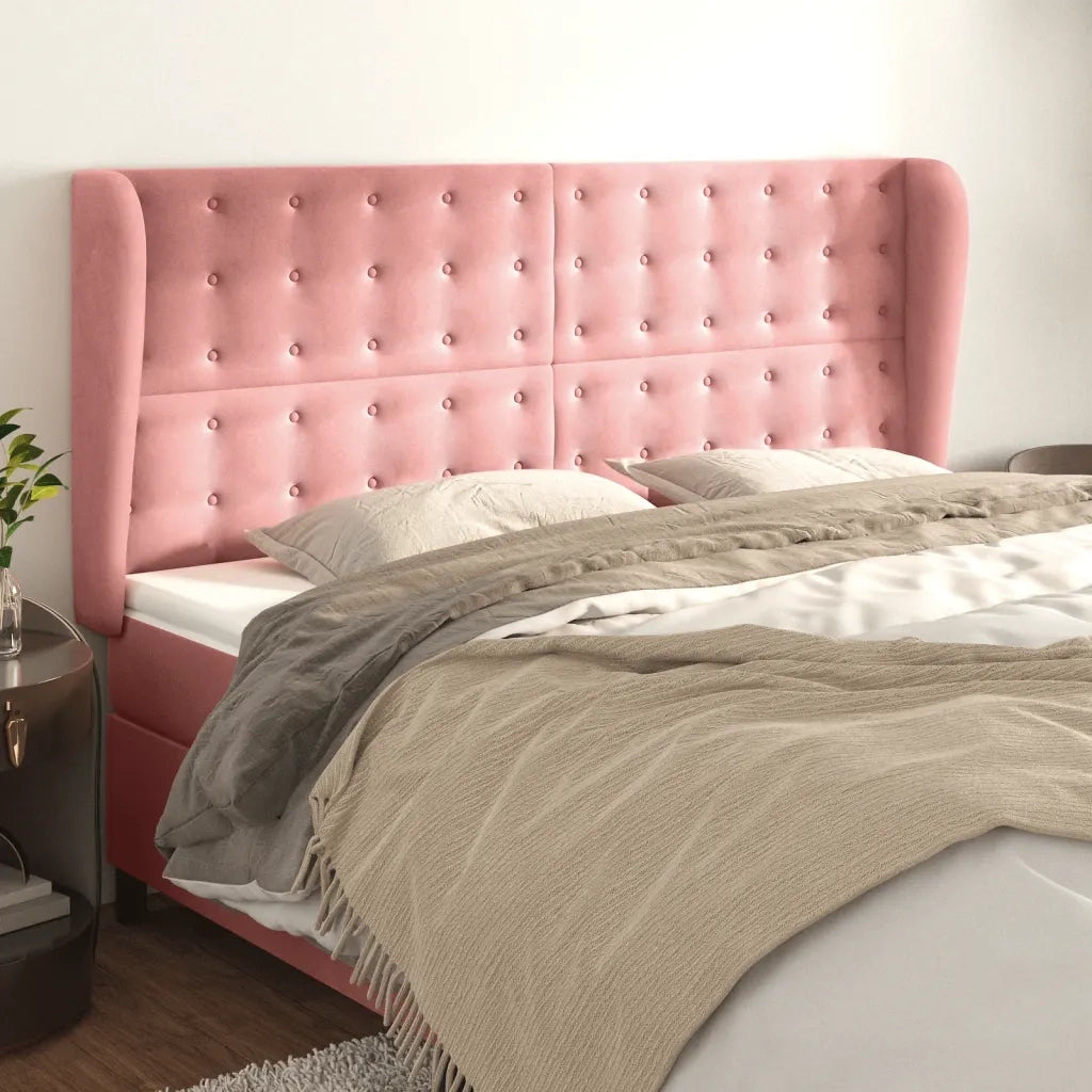 Testiera ad Orecchio-Testata con Orecchie Rosa 203x23x118/128 cm in Velluto 963732