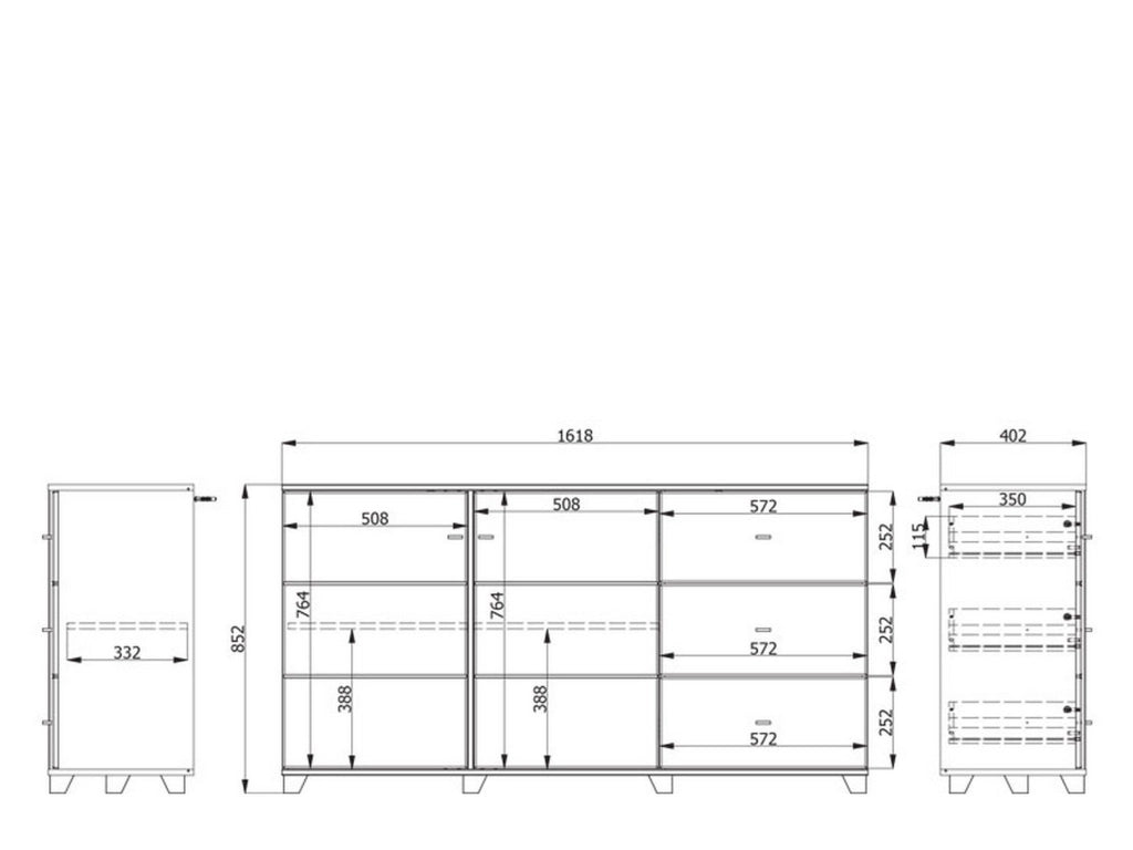 Madia Ete, Credenza 3 Cassetti, 162x40x85h cm Bianco