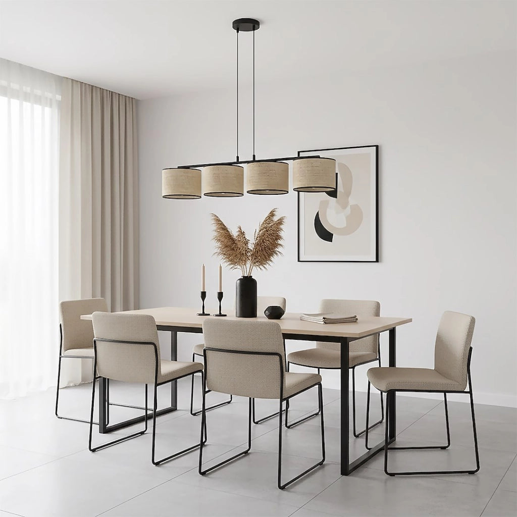 Lampada a sospensione boho 4 luci rattan Emibig