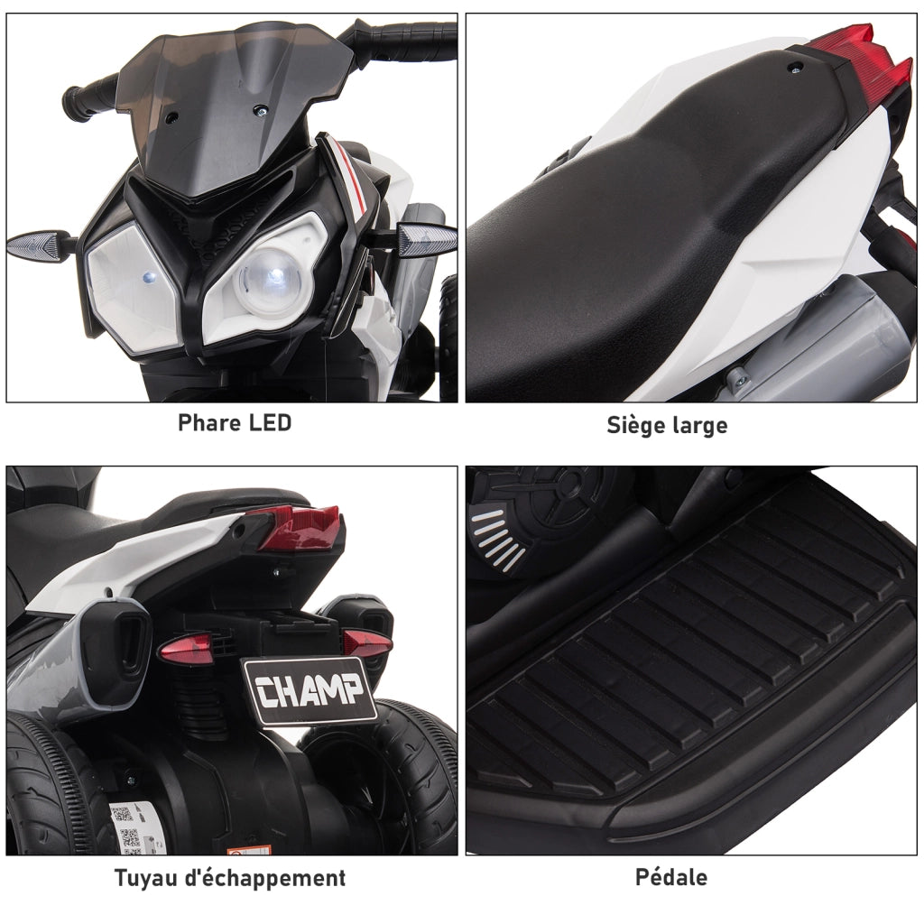 Moto elettrica bambini 3 ruote 6V ¨C zephmum ¨C nero e bianco