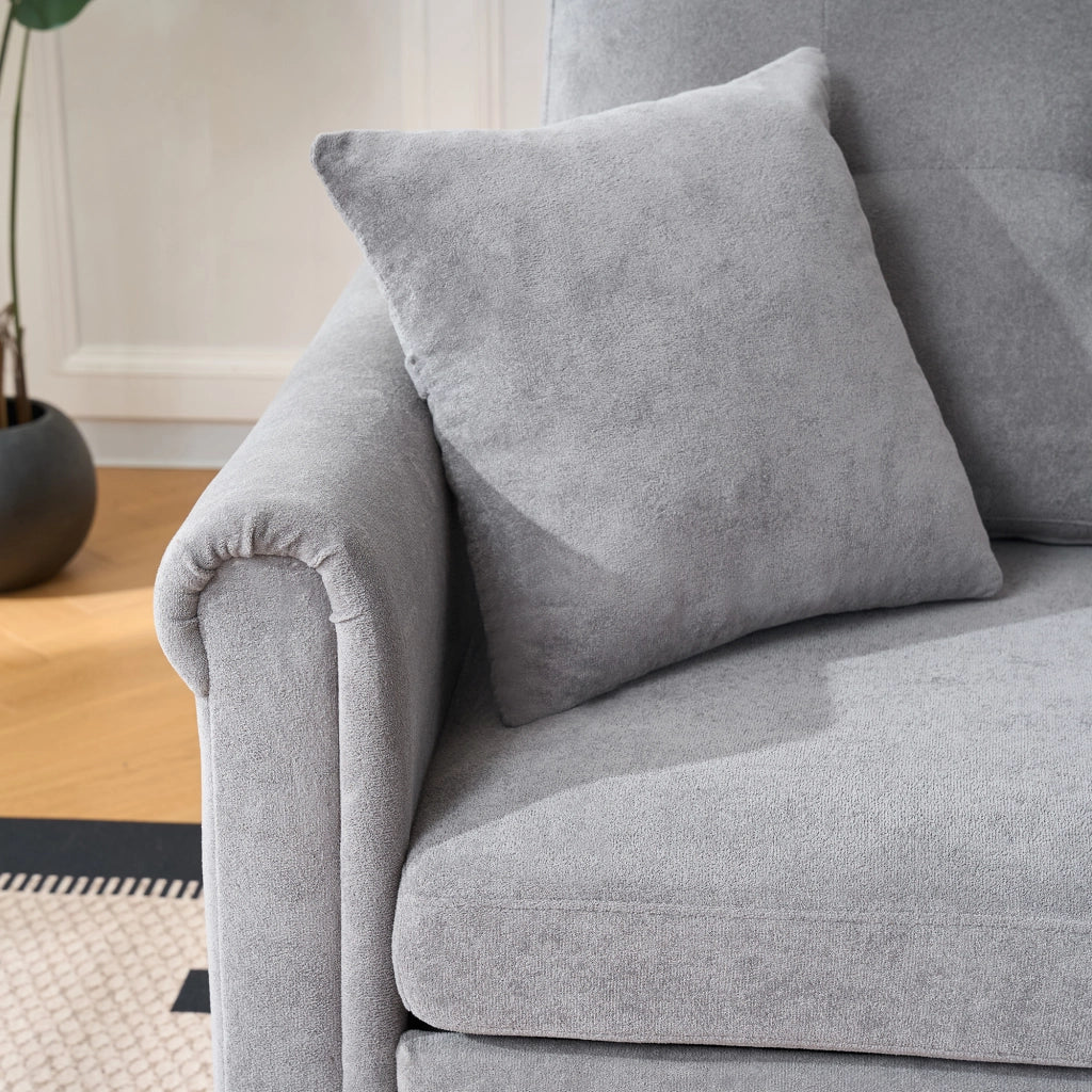Divano letto angolare 4-5 posti con contenitore e tasca laterale in chenille grigio