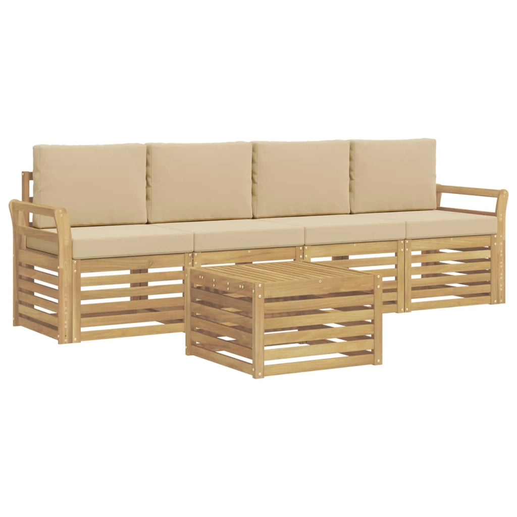 Set di divani da esterno 5 pcs Bianco e Beige Poliestere 3391358