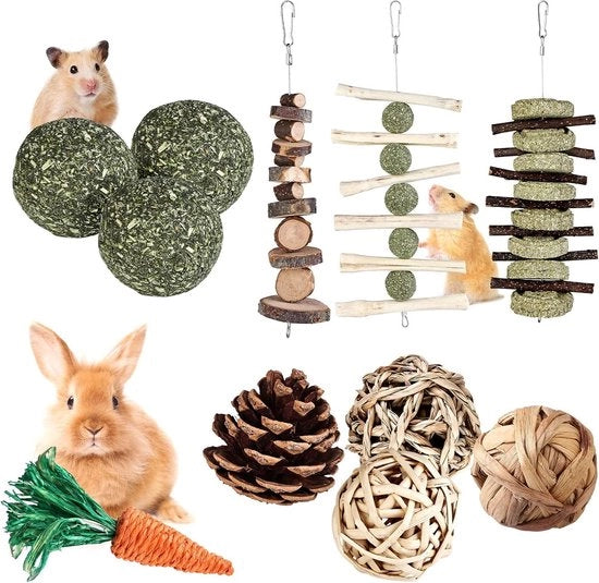 Accessori per masticazione naturali Timothy per conigli, 11 pezzi