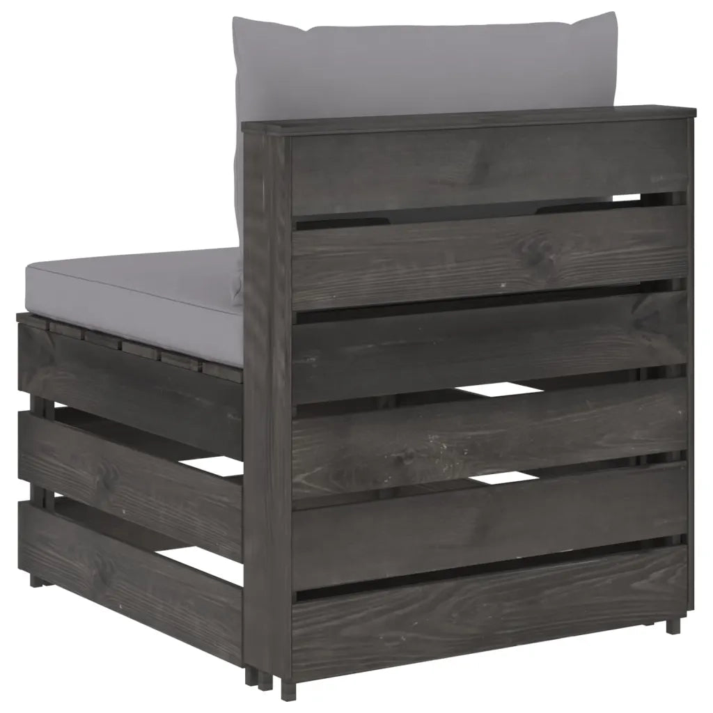 Divano Centrale Modulare con Cuscini in Legno Impregnato Grigio 3068121