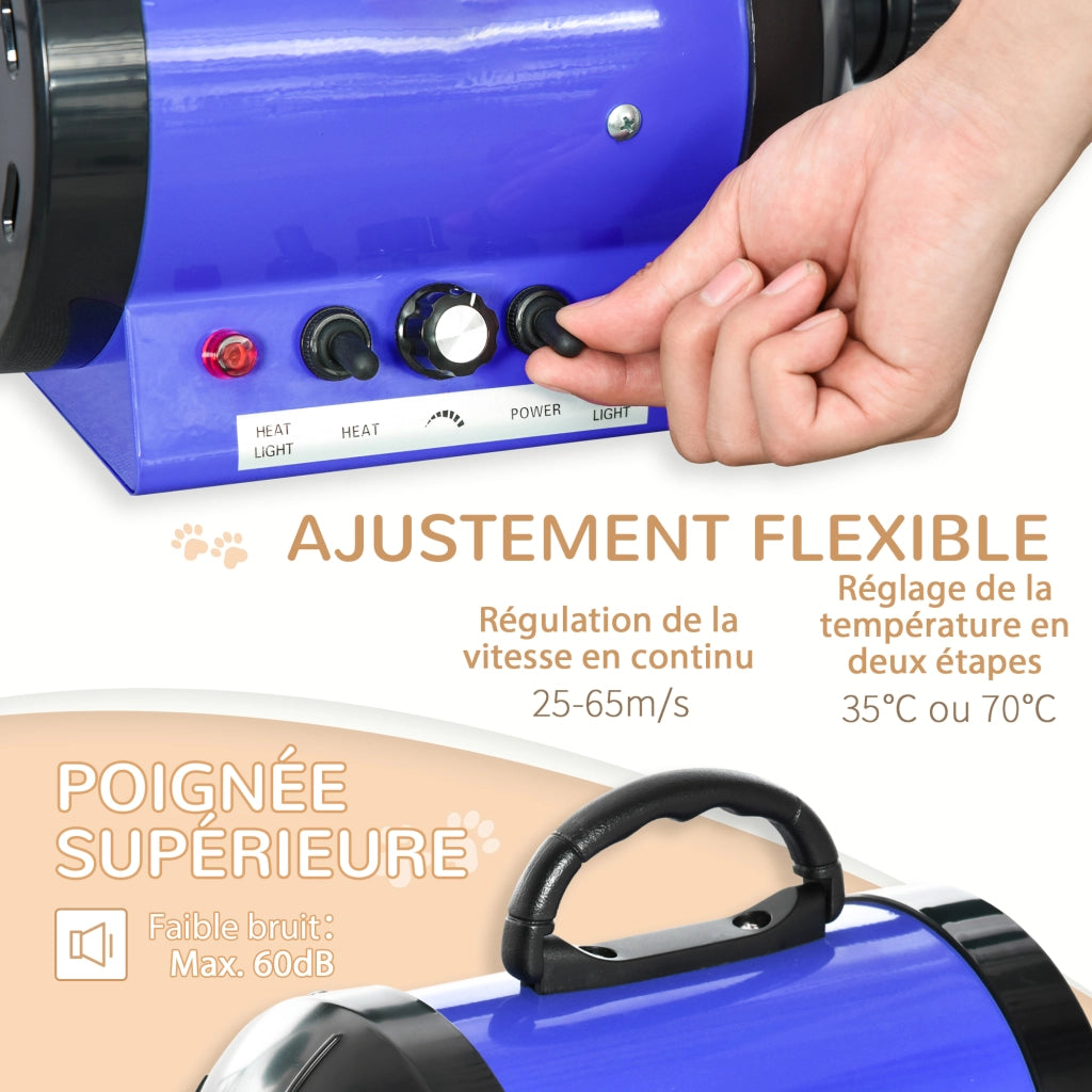 Asciugatore per Cani e Gatti Professionale ¨C Zephmum ¨C 2800W, Blu, con 3 Buse