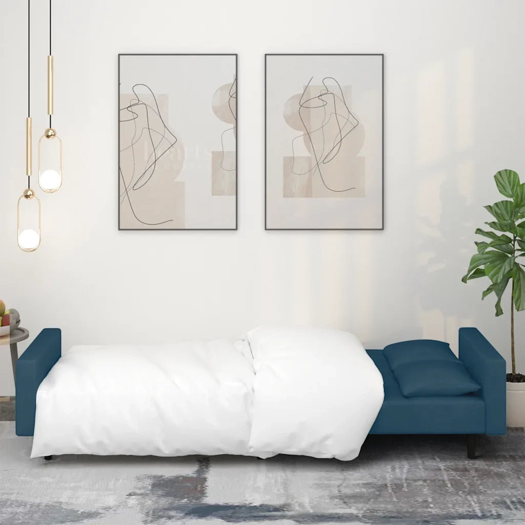 Divano letto | Sof¨¤ letto | Letto singolo a 2 Posti con 2 Cuscini Blu in Velluto