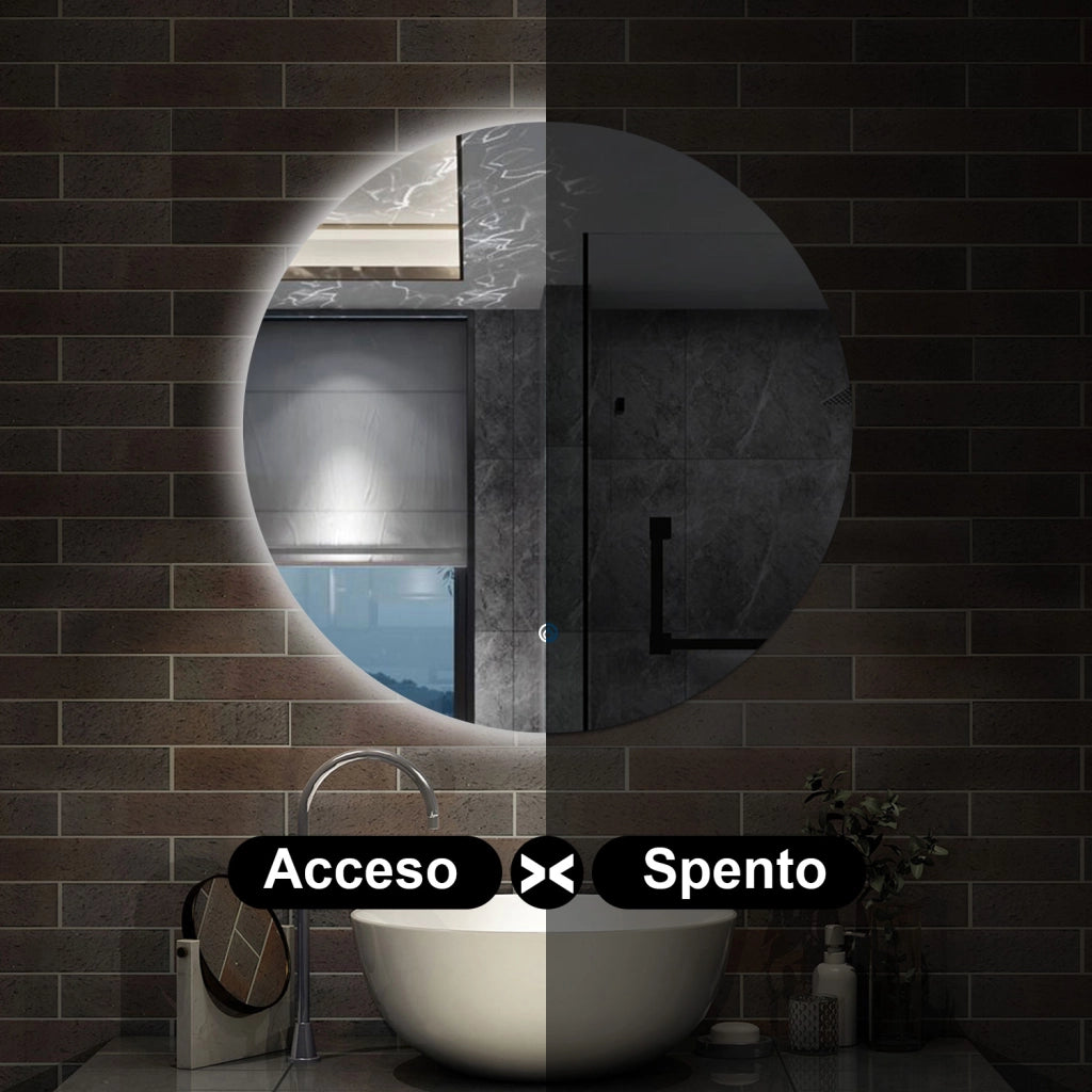 specchio 70 cm rotondo con luce led antiappannamento e touch