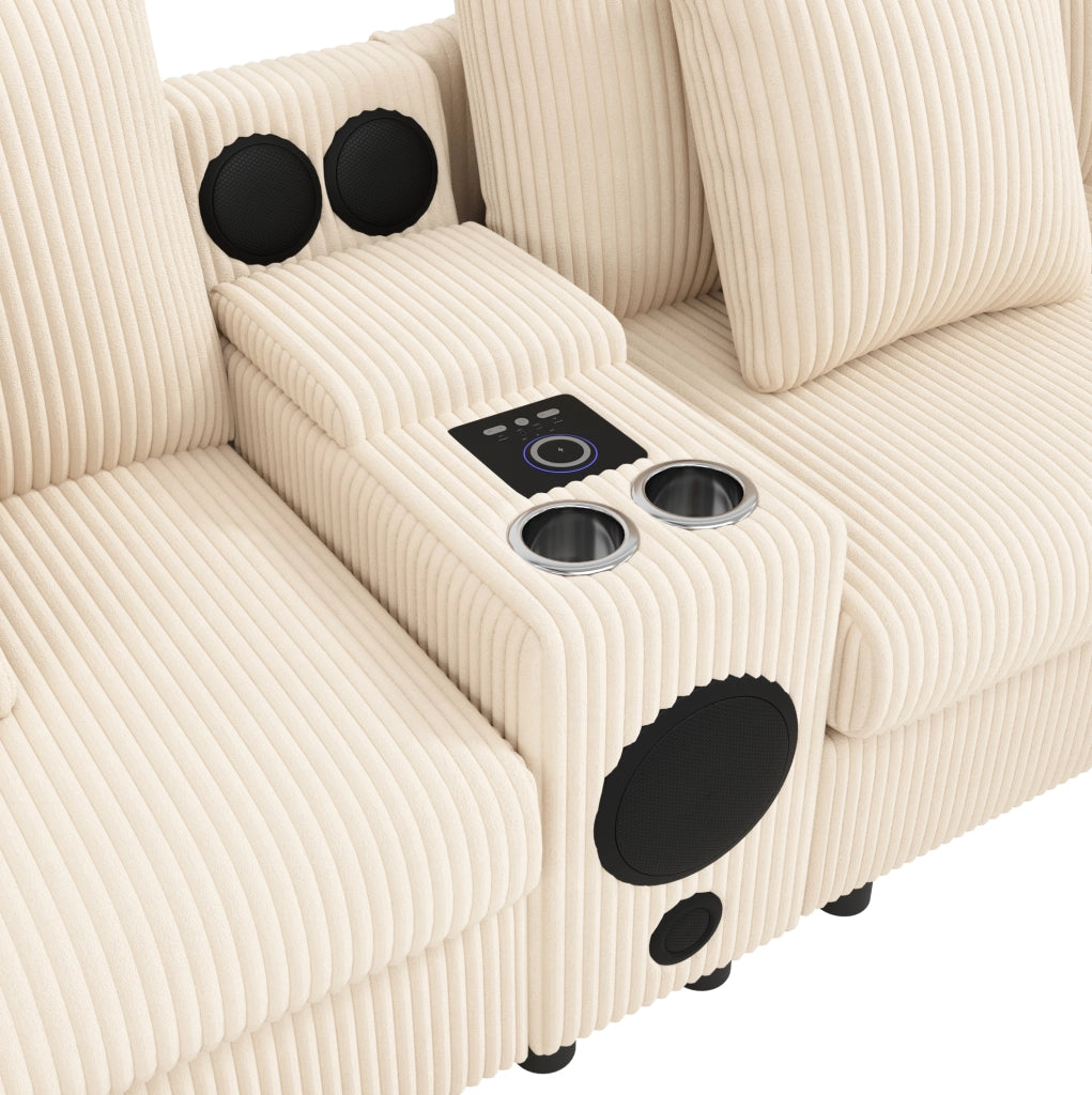 Divano modulare a U e L in velluto a coste beige 315;5 x 144 x 84;5 cm con console Bluetooth