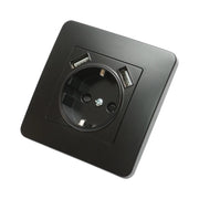 Presa Schuko nera da incasso 220V, 16A, 2xUSB 5V 2.1A, PC 80x80mm