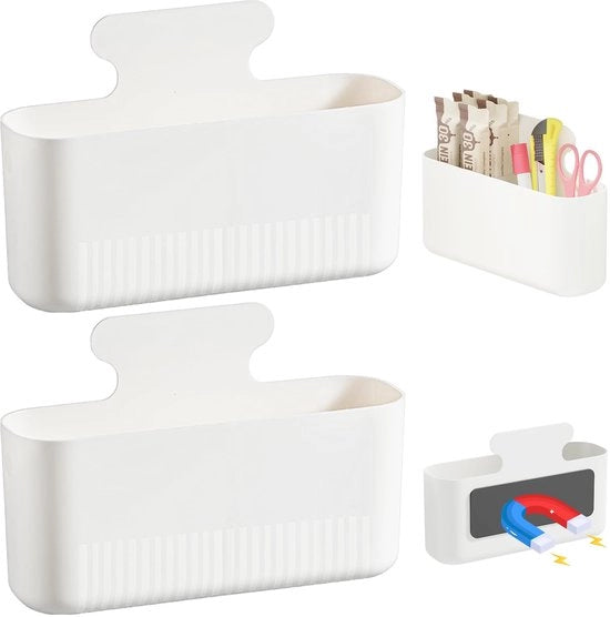 Organizzatore per Marker Magnetico da 2 pezzi, Grande Organizzatore per Marker Magnetici con 2 Compartimenti, Scatola Magnetica per Whiteboard, Scatola Magnetica per Scuola, Ufficio, Frigorifero e Cassetto, Bianco