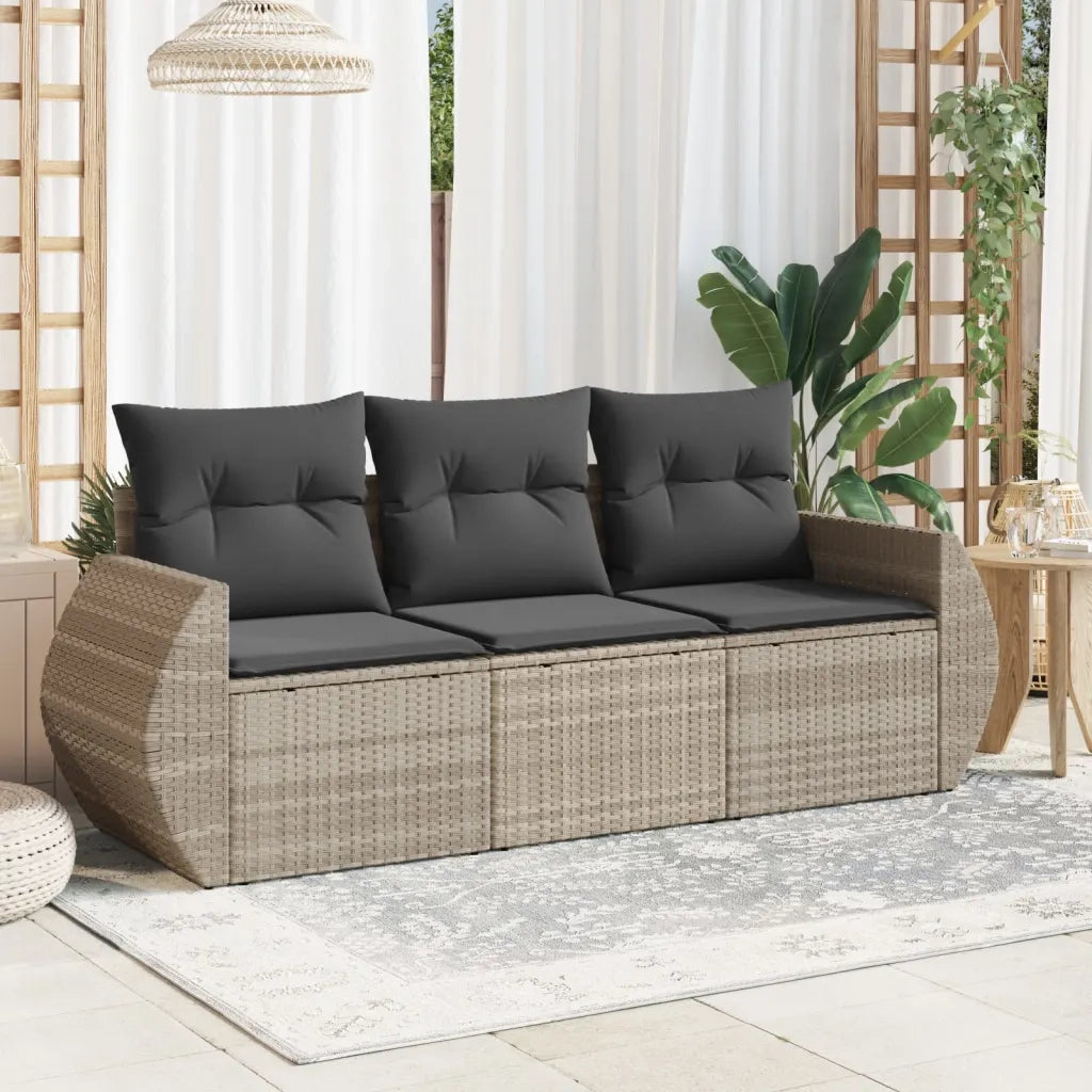 Set Divano da Giardino 3pz | Set Salotto da Giardino con Cuscini Grigio Chiaro Polyrattan