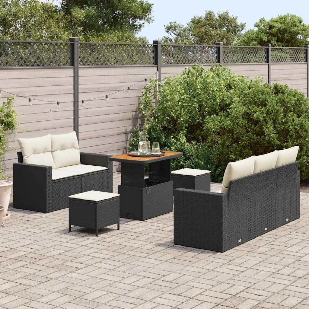 Set Divano da Giardino con cuscino 8 pcs Nero polyrattan