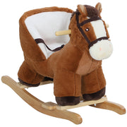 Cavallo a Dondolo per Bambini in Legno e Peluche Cavallo Marrone