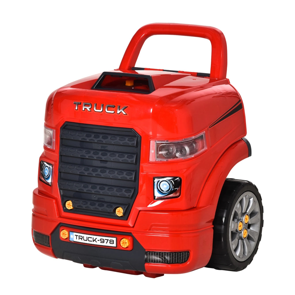 Set Motore Camion Giocattolo per Bambini ¨C Xylo ¨C 61 Pezzi con Volante e Luci LED Rosso 40x39x47cm